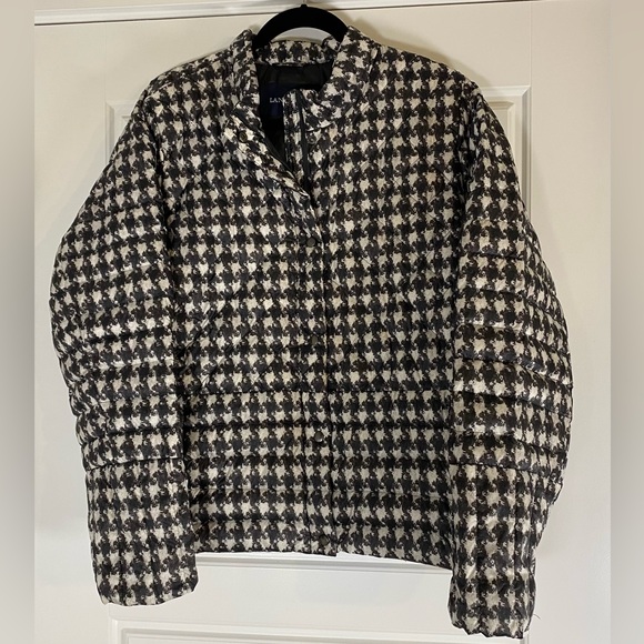 Lands’ End Black White Houndstooth Down Quilted Light Puffer Jacket XL 008 - Picture 1 of 6
